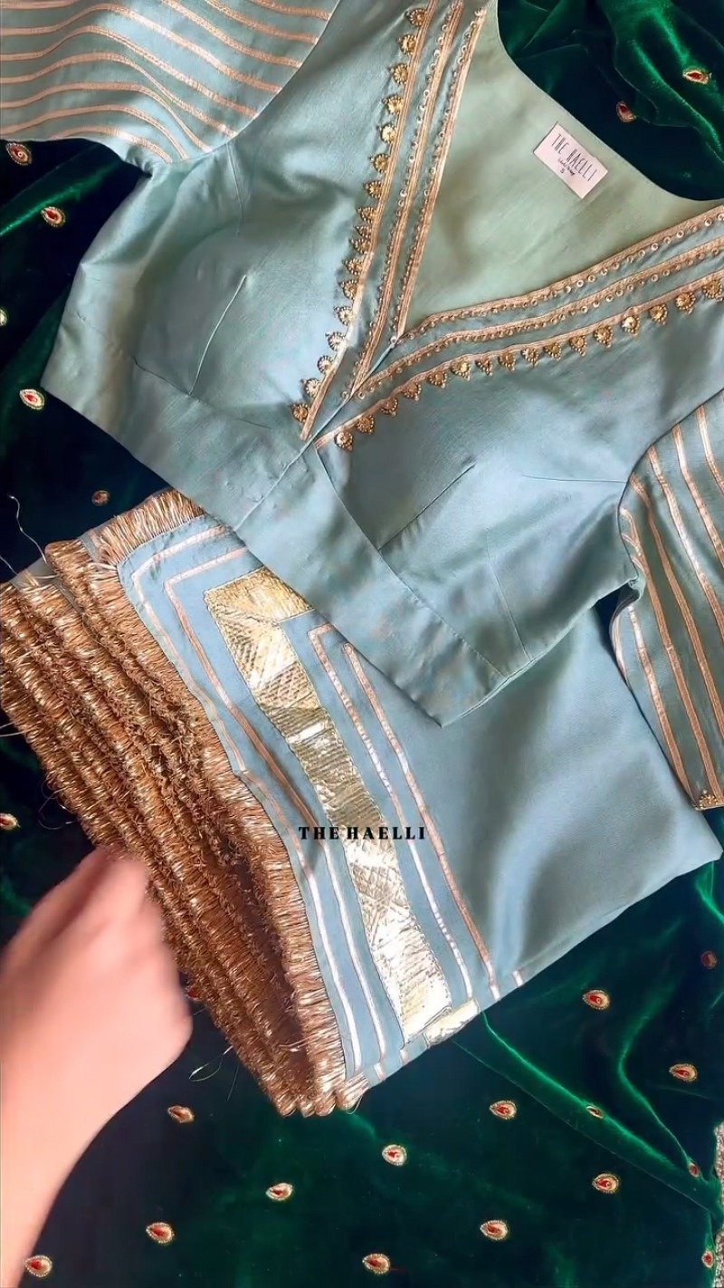 Ethereal Sage & Regal Emerald Handcrafted Gota-Patti Ensemble – Available in Sage Green & Deep Emerald