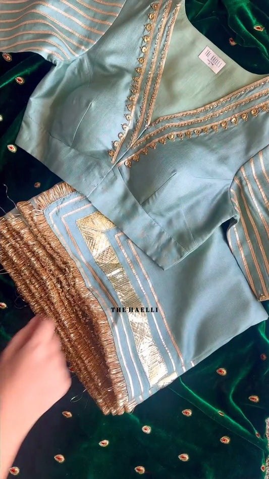 Ethereal Sage & Regal Emerald Handcrafted Gota-Patti Ensemble – Available in Sage Green & Deep Emerald