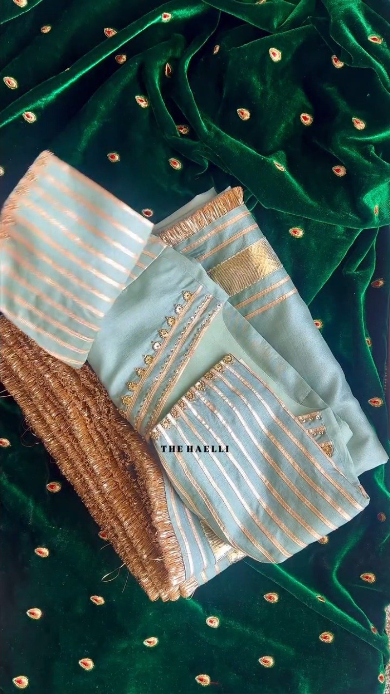 Ethereal Sage & Regal Emerald Handcrafted Gota-Patti Ensemble – Available in Sage Green & Deep Emerald