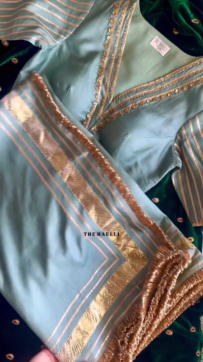 Ethereal Sage & Regal Emerald Handcrafted Gota-Patti Ensemble – Available in Sage Green & Deep Emerald