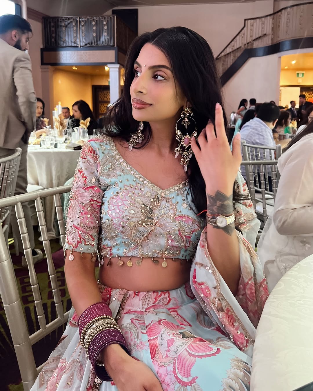 Pastel Blue & Pink Heavy Embroidered Butterfly Lehenga Set