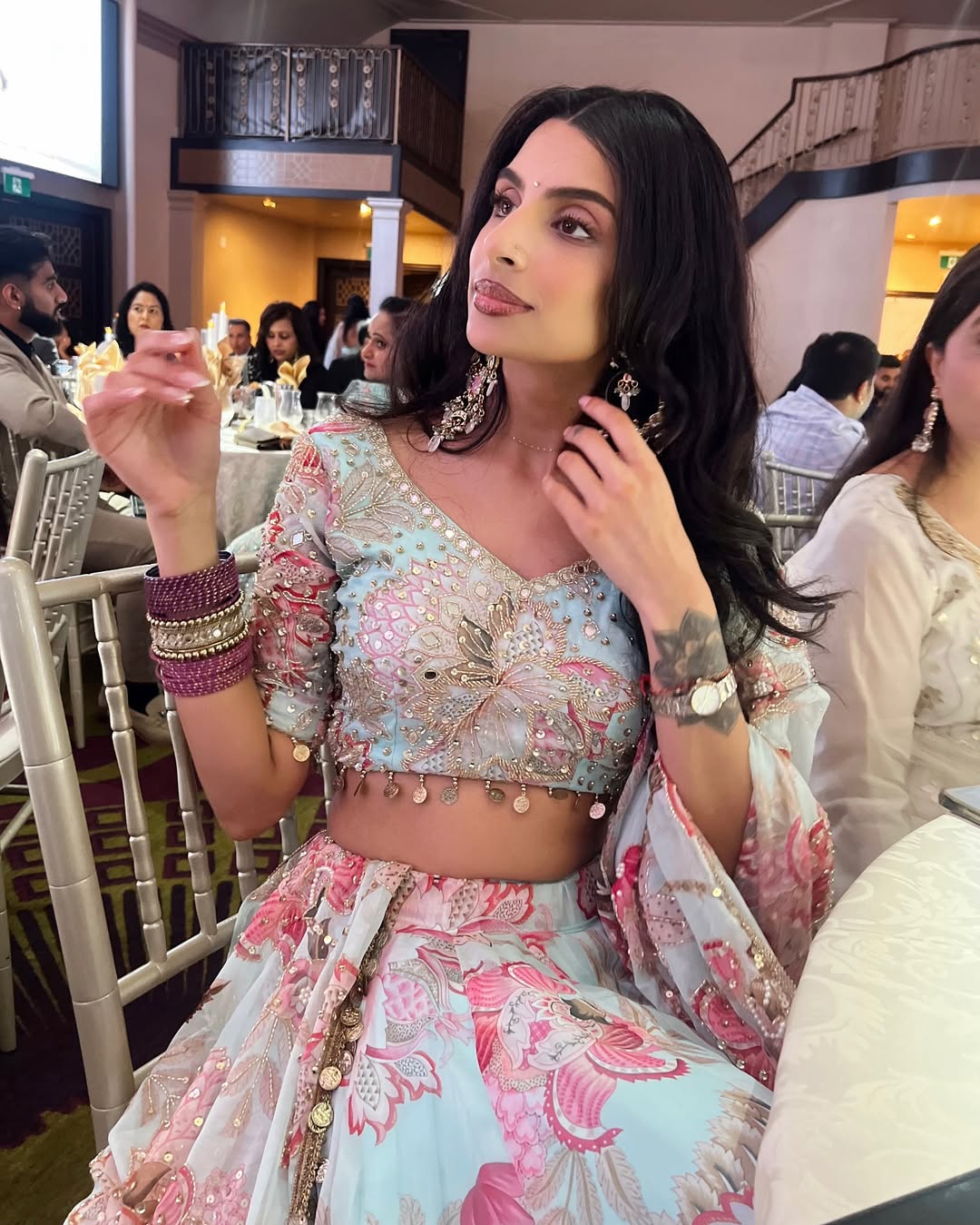 Pastel Blue & Pink Heavy Embroidered Butterfly Lehenga Set
