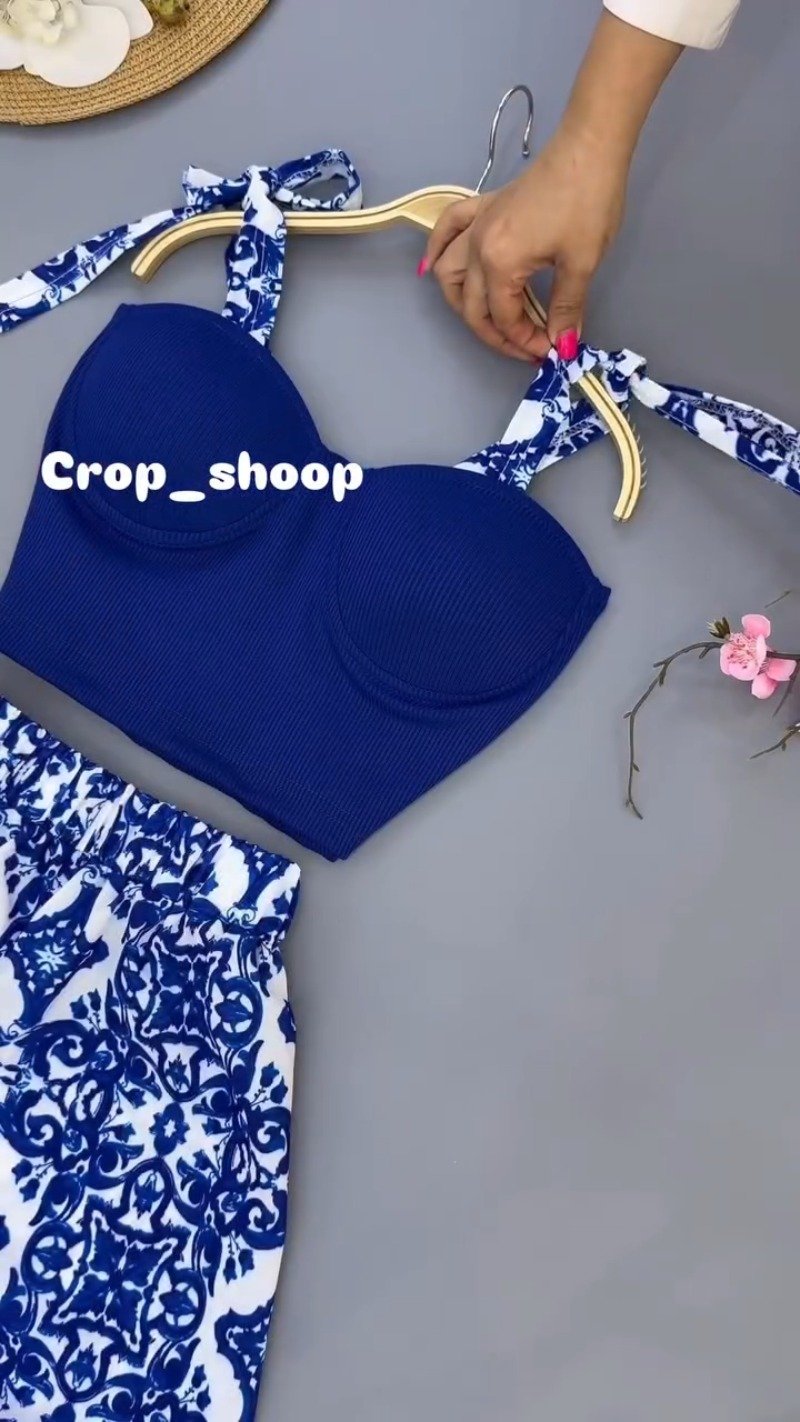 Mediterranean Cobalt Blue Corset & Printed Trouser Co-ord Set