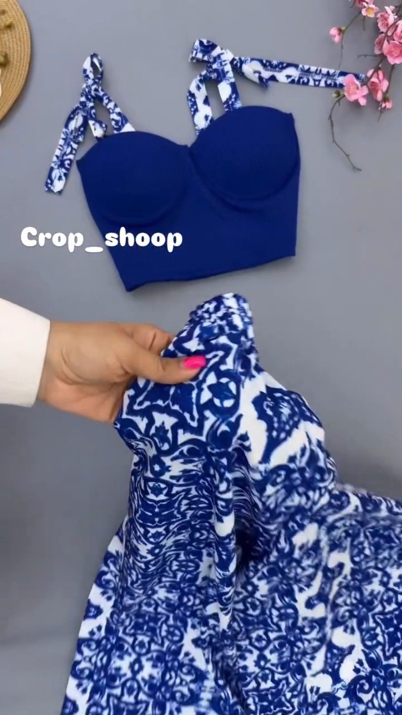 Mediterranean Cobalt Blue Corset & Printed Trouser Co-ord Set
