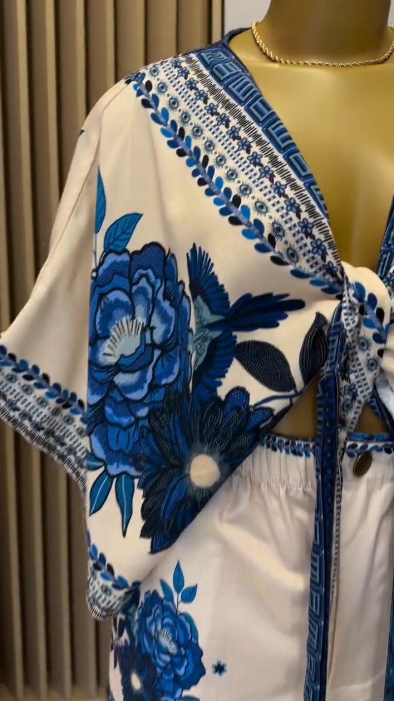 Azure Floral Breeze Tie-Front Co-ord Set – A Bohemian Chic Ensemble