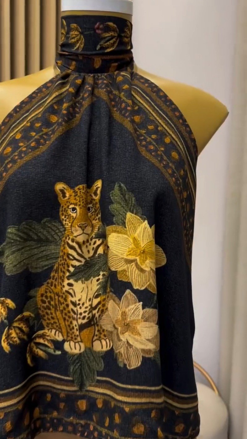 Jungle Safari Printed Scarf-Style Halter Top