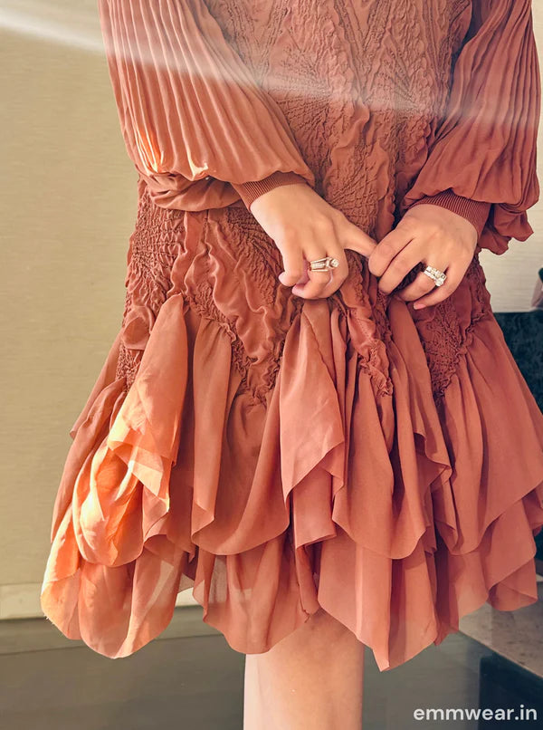 Rust Brown Ruffle Short Dress