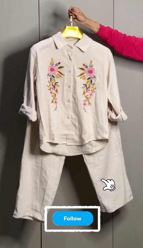 Women’s Floral Embroidered Pure Mal Cotton Shirt and Trouser Co-ord Set