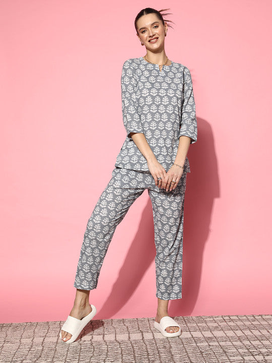 Women Grey Printed Pure Cotton Co-Ord Set