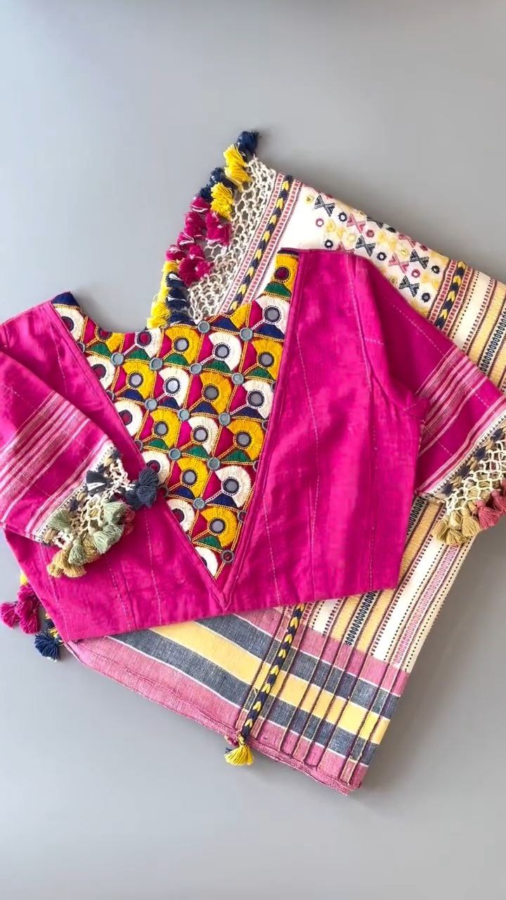 Bhujodi kala cotton saree with ready blouse with kutch embroidery