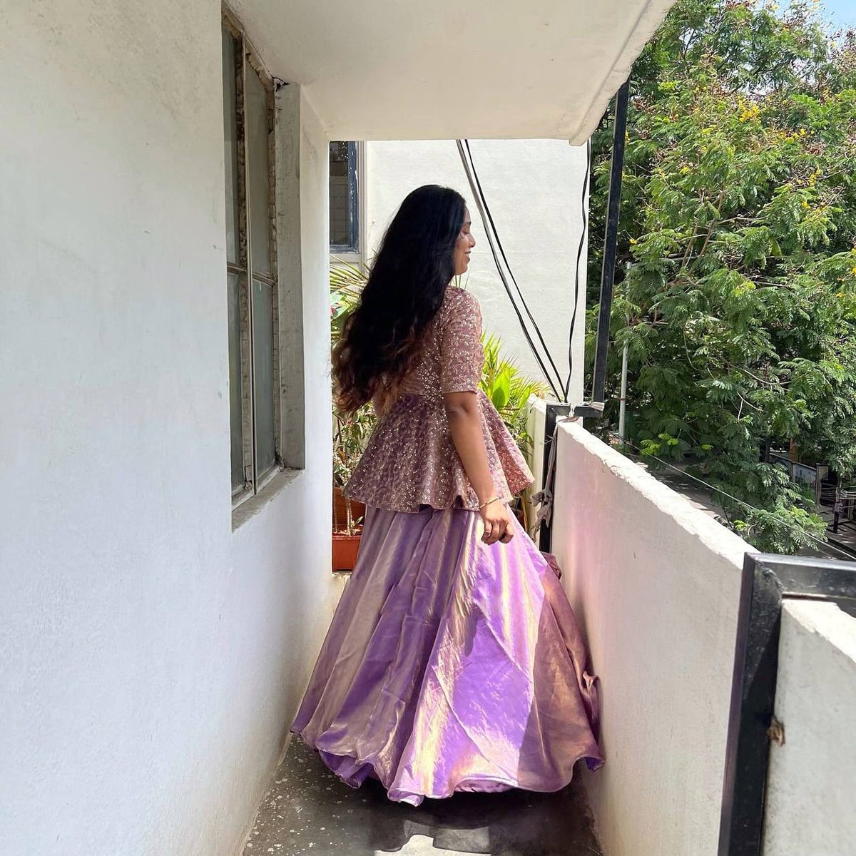 Beautiful Lavender Color Silk Embroidered Top With Lehenga