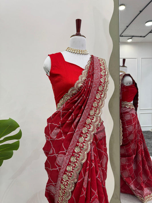 Festive Wear Red Color Karwa Chauth Special Designer Saree