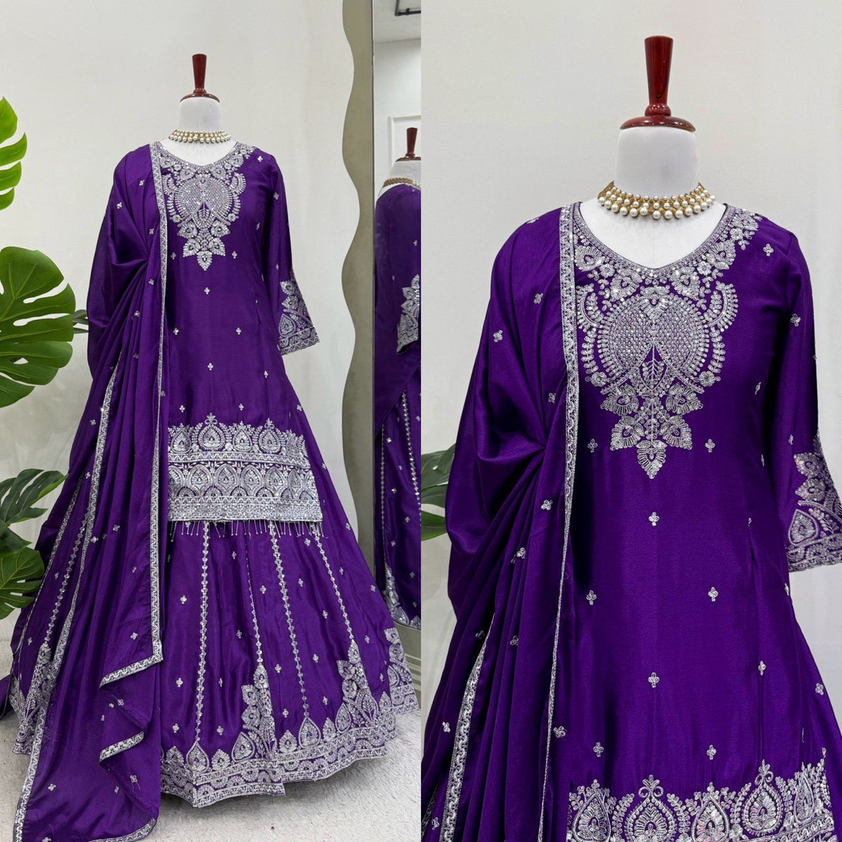 Gorgeous Purple Color Embroidered Designer Top With Lehenga