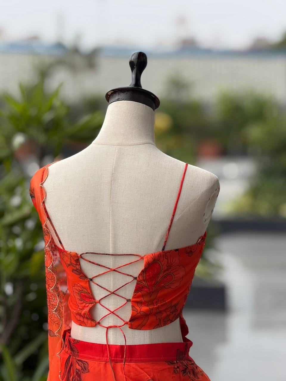 Elegant Orange Color Organza Lehenga Choli Set With Designer Batwa