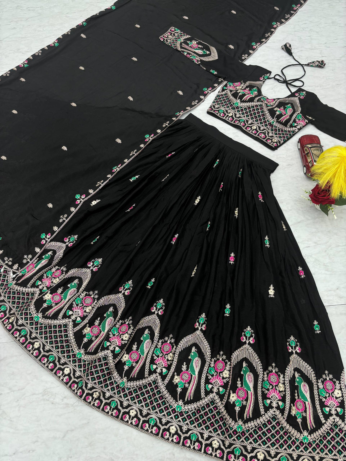 Designer Black Color Embroidered Lehenga Choli Set