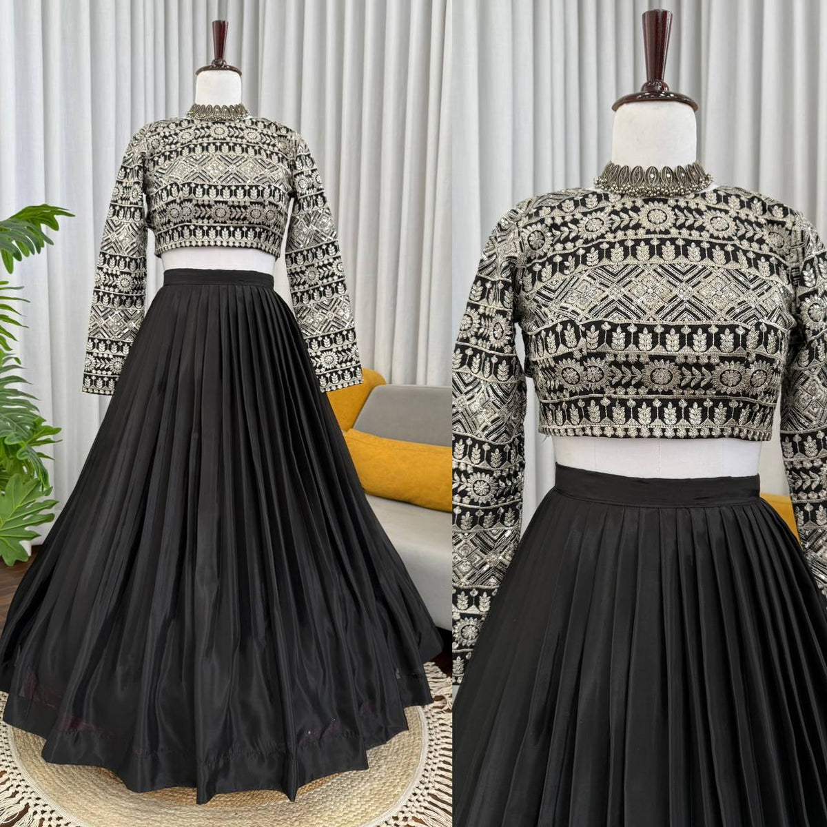 Elegant Black Color Organza Embroidery Lehenga Choli Set