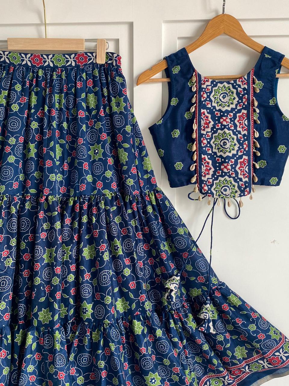 Designer Blue Color Pure Cotton Navratri Wear Lehenga Choli