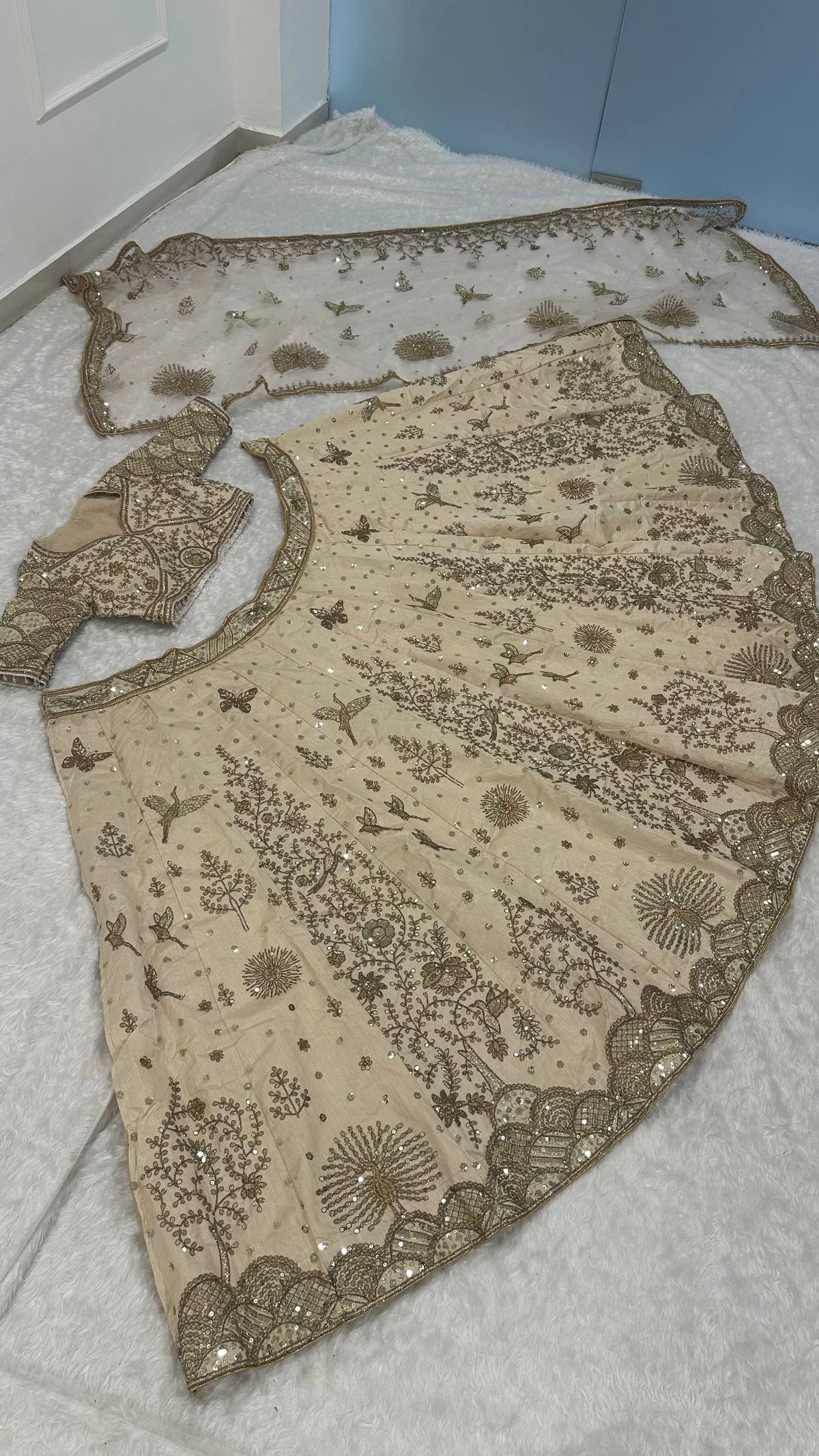 Luxurious Beige Color Bridal Wear Lehenga Set
