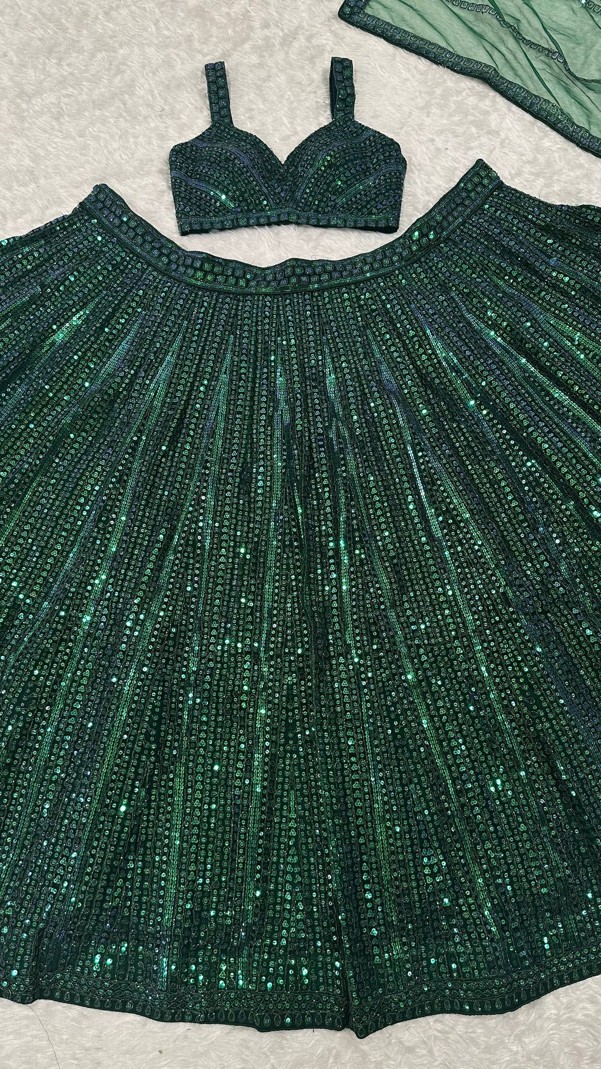 Sangeet Wear Green Color With Sequin Work Lehenga Set