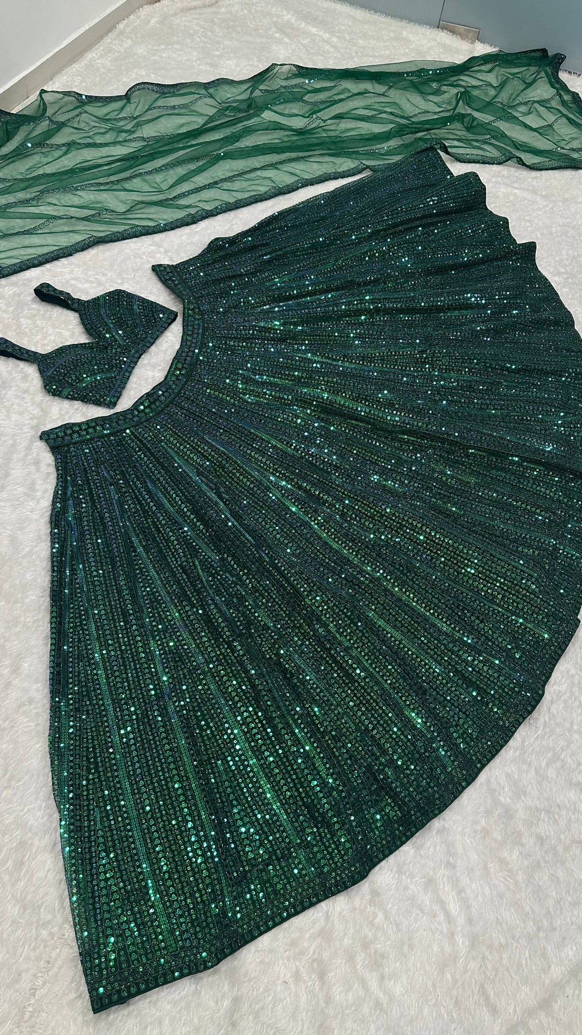 Sangeet Wear Green Color With Sequin Work Lehenga Set