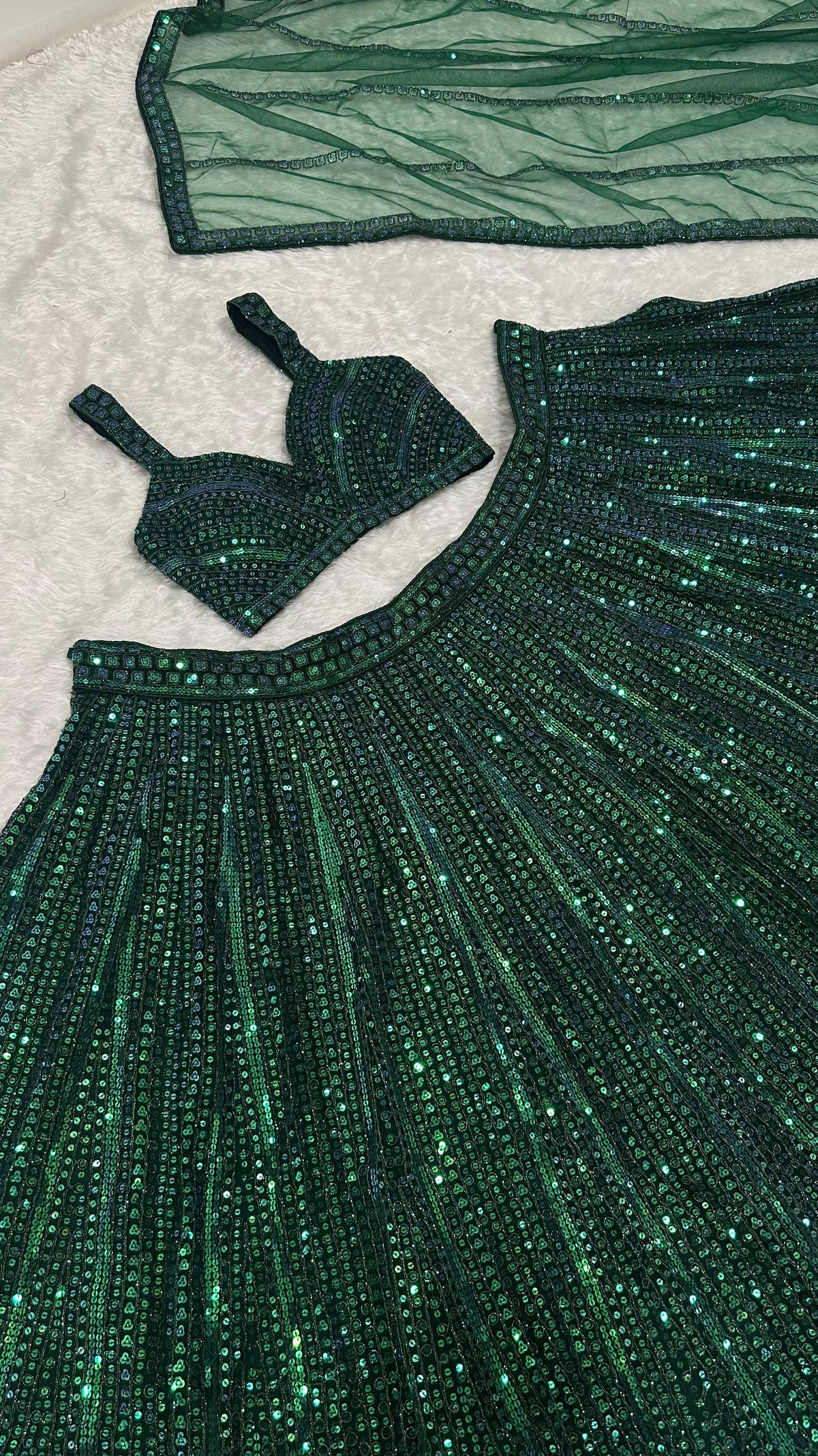 Sangeet Wear Green Color With Sequin Work Lehenga Set