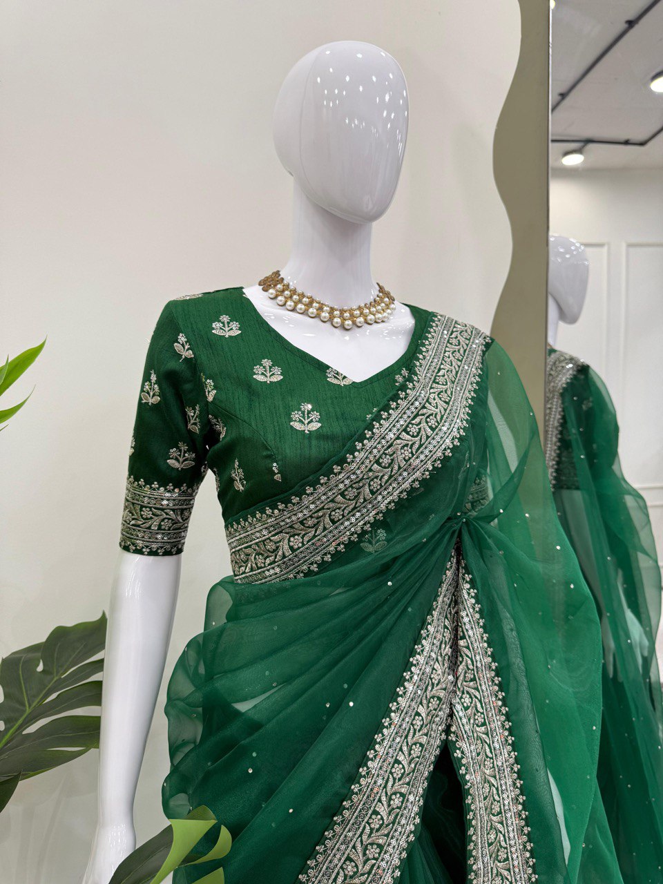 Ceremony Wear Green Color Rich Heavy Organza Silk Thread And Sequin Embroidery Work Designer Saree