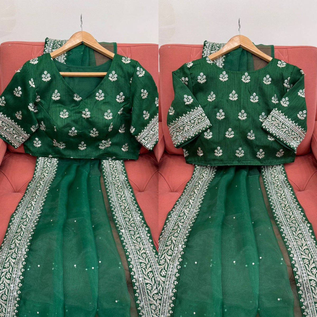 Ceremony Wear Green Color Rich Heavy Organza Silk Thread And Sequin Embroidery Work Designer Saree