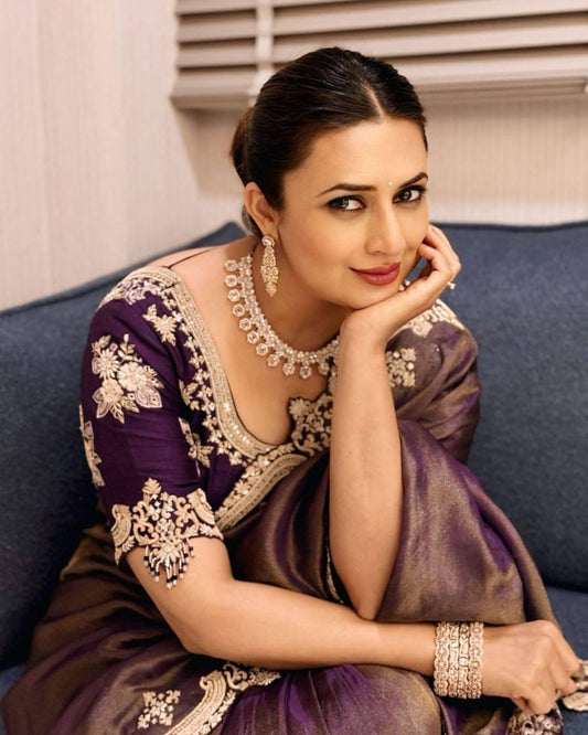 Celebrity Wear Soft Copper Gold Weave Silk Beautiful Sequins And Zari Embroidery Work Bollywood Saree