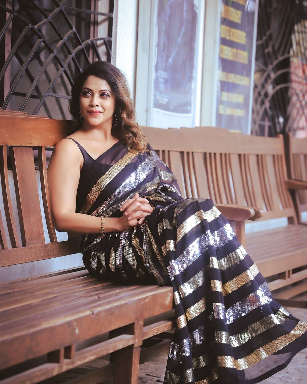 Designer Black Color Heavy Georgette And Sequence Embroidery Work Part Wear Saree