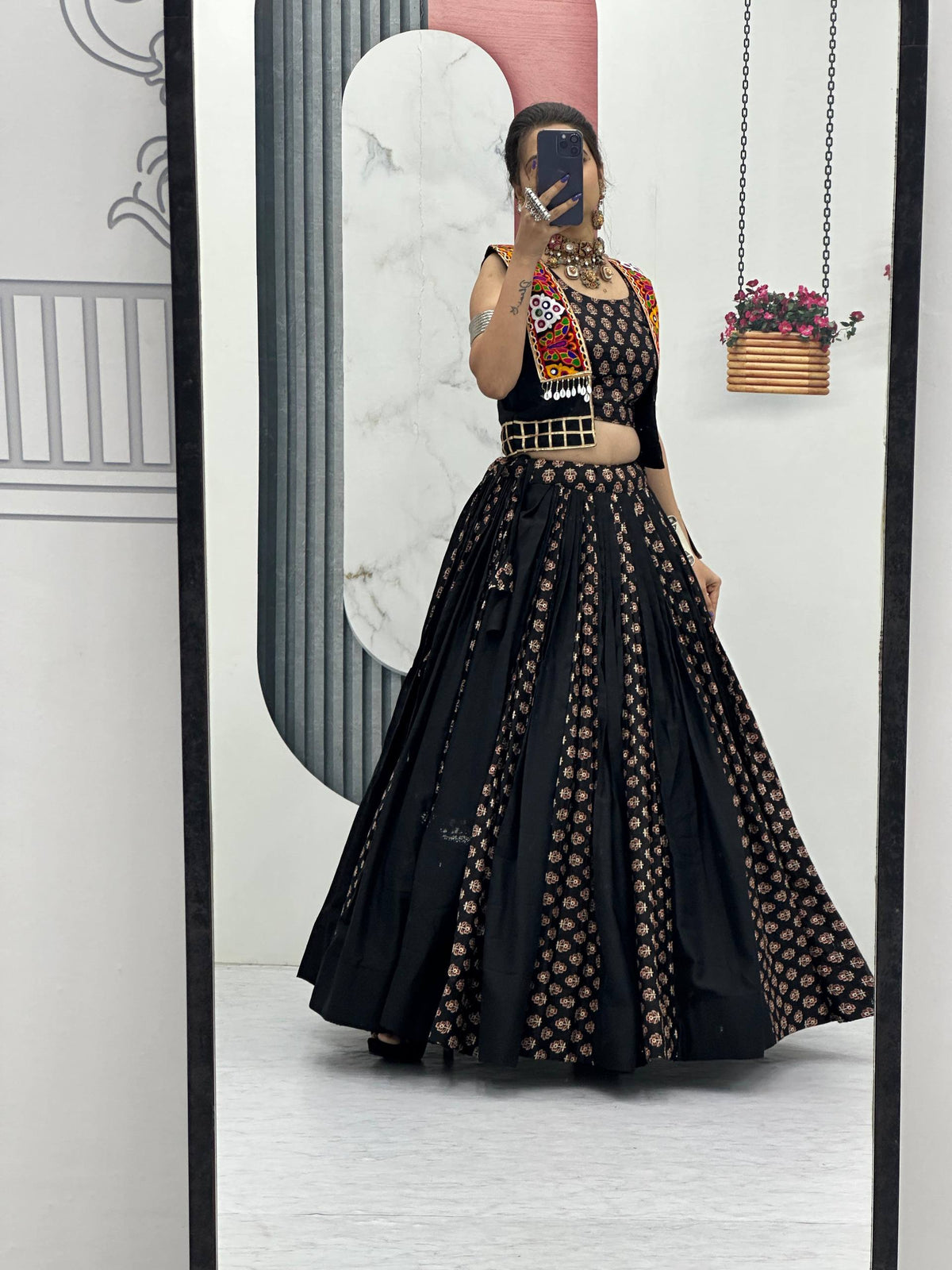 Navratri Special Black Color Cotton Lehenga Choli with Jacket | 6 Meter Flair | Festive Garba Outfit