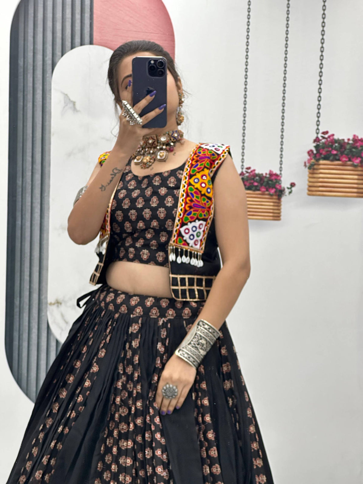 Navratri Special Black Color Cotton Lehenga Choli with Jacket | 6 Meter Flair | Festive Garba Outfit