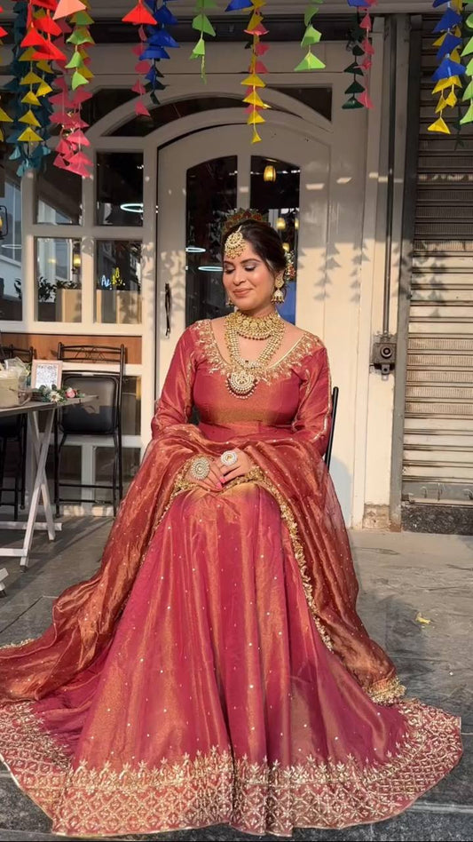 Gorgeous Orange Color Embroidered Top WIth Designer Lehenga