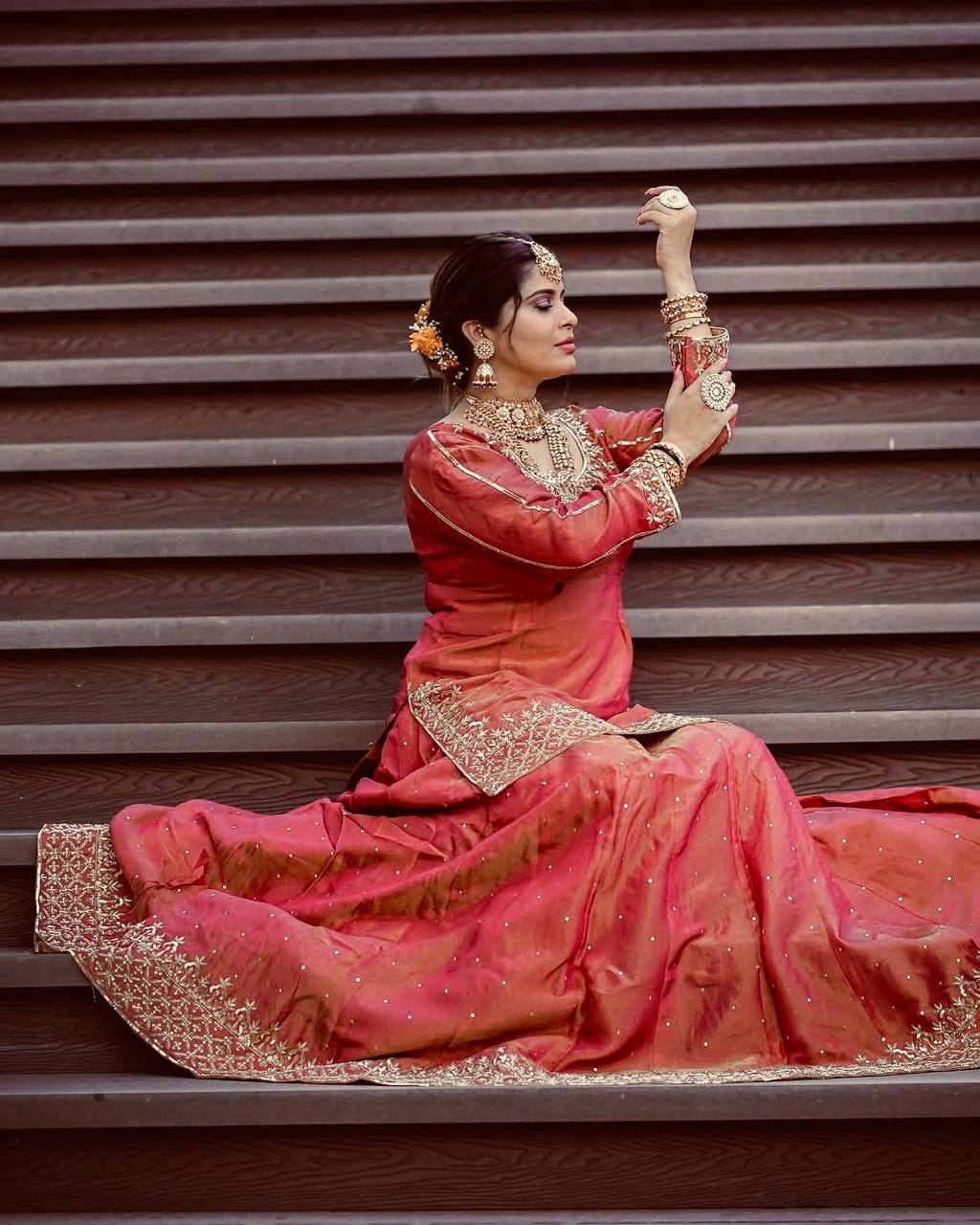 Gorgeous Orange Color Embroidered Top WIth Designer Lehenga