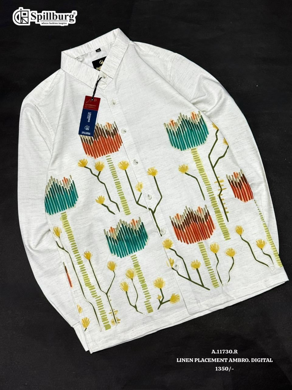 Spillburg Off-White Linen Digital Placement Floral Print Shirt