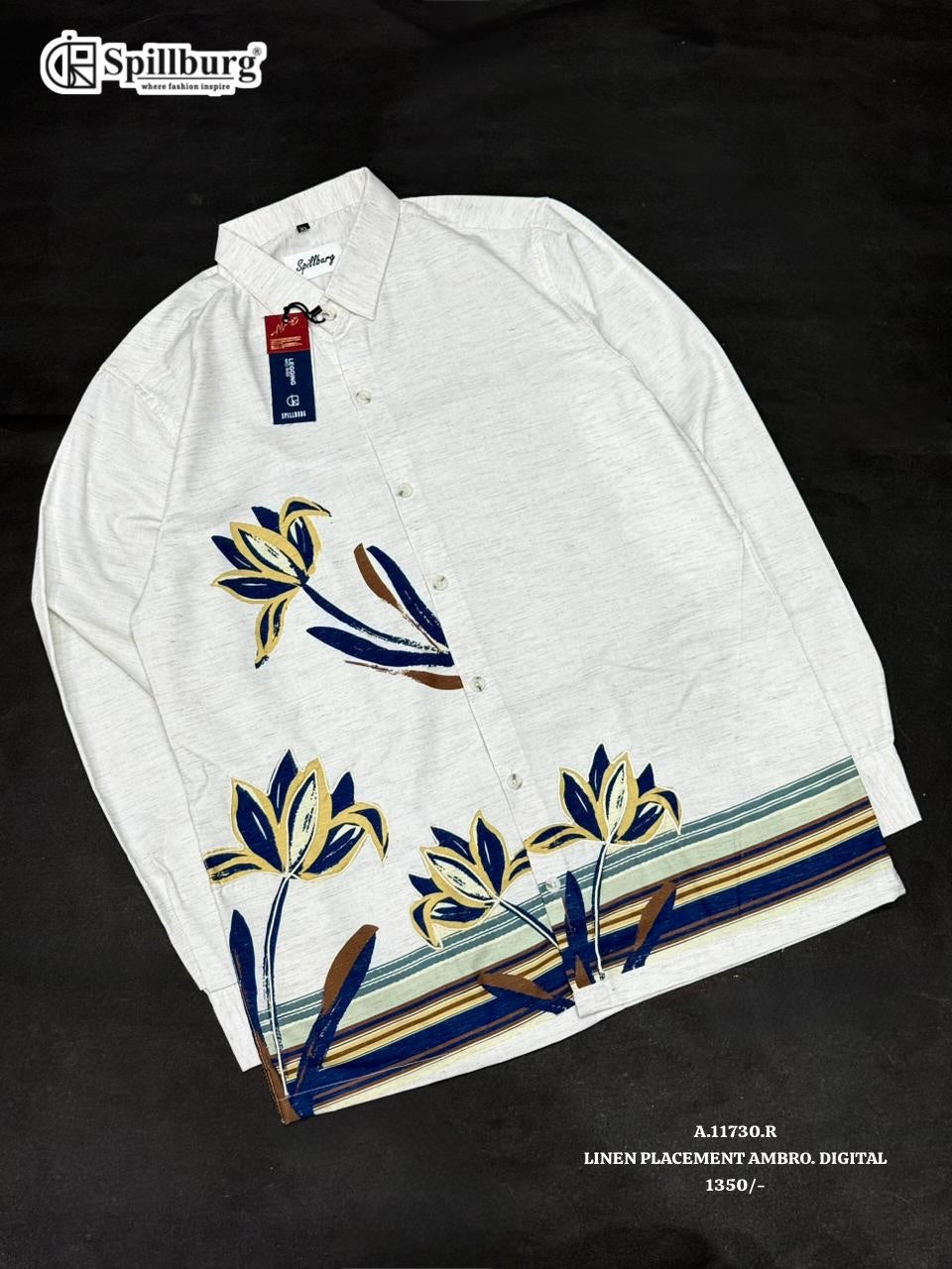 Spillburg Off-White Linen Digital Placement Floral Print Shirt