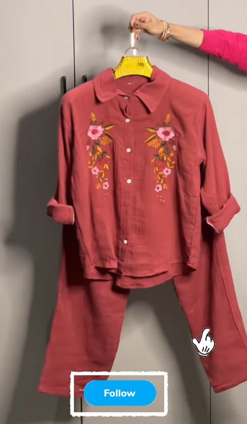 Women’s Floral Embroidered Pure Mal Cotton Shirt and Trouser Co-ord Set