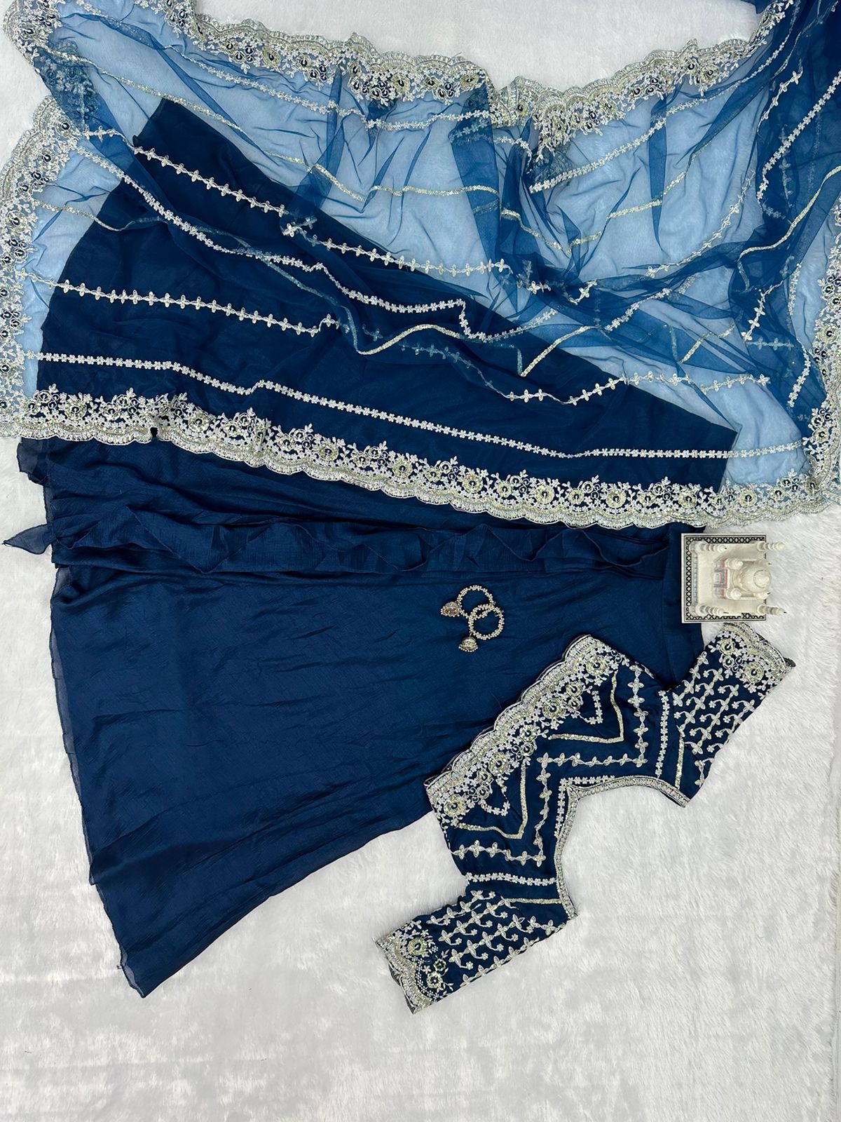 Delightful Blue Color Vichitra Ready To Wear Lehenga Saree