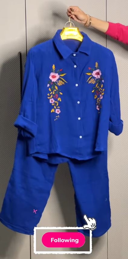Women’s Floral Embroidered Pure Mal Cotton Shirt and Trouser Co-ord Set