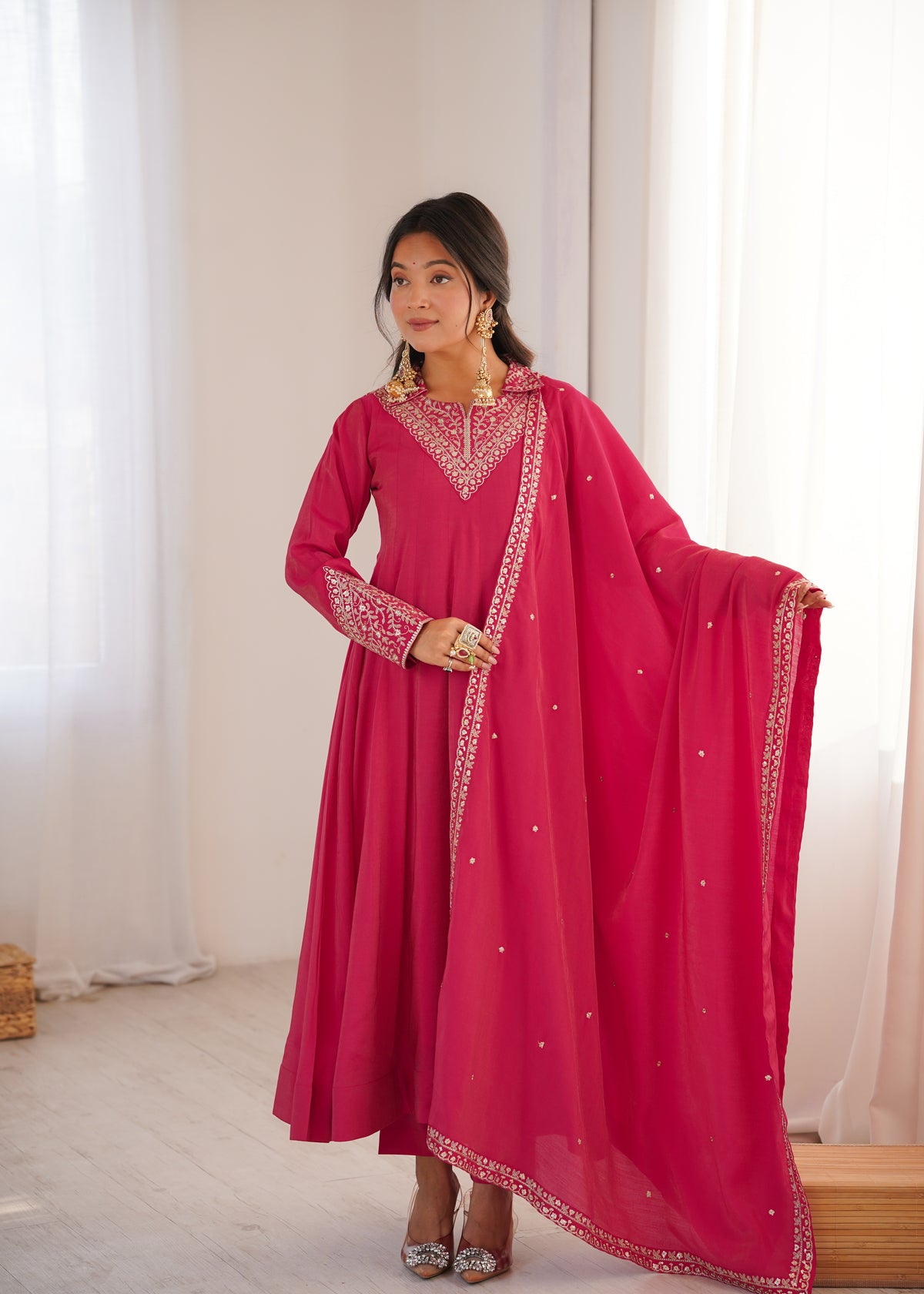 Rani Pink Embroidered Anarkali Suit with Dupatta