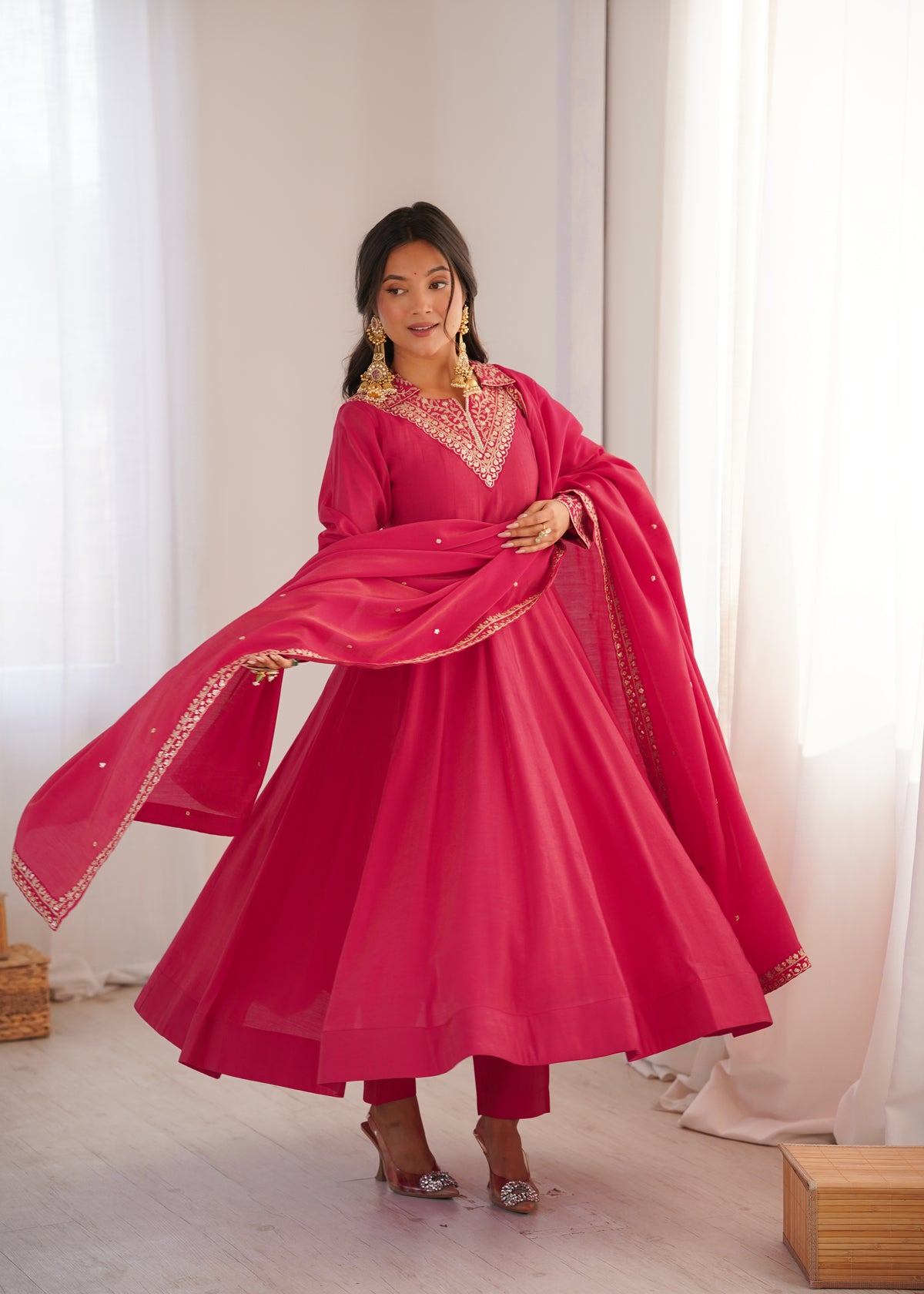 Rani Pink Embroidered Anarkali Suit with Dupatta
