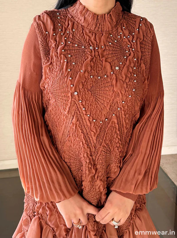 Rust Brown Ruffle Short Dress