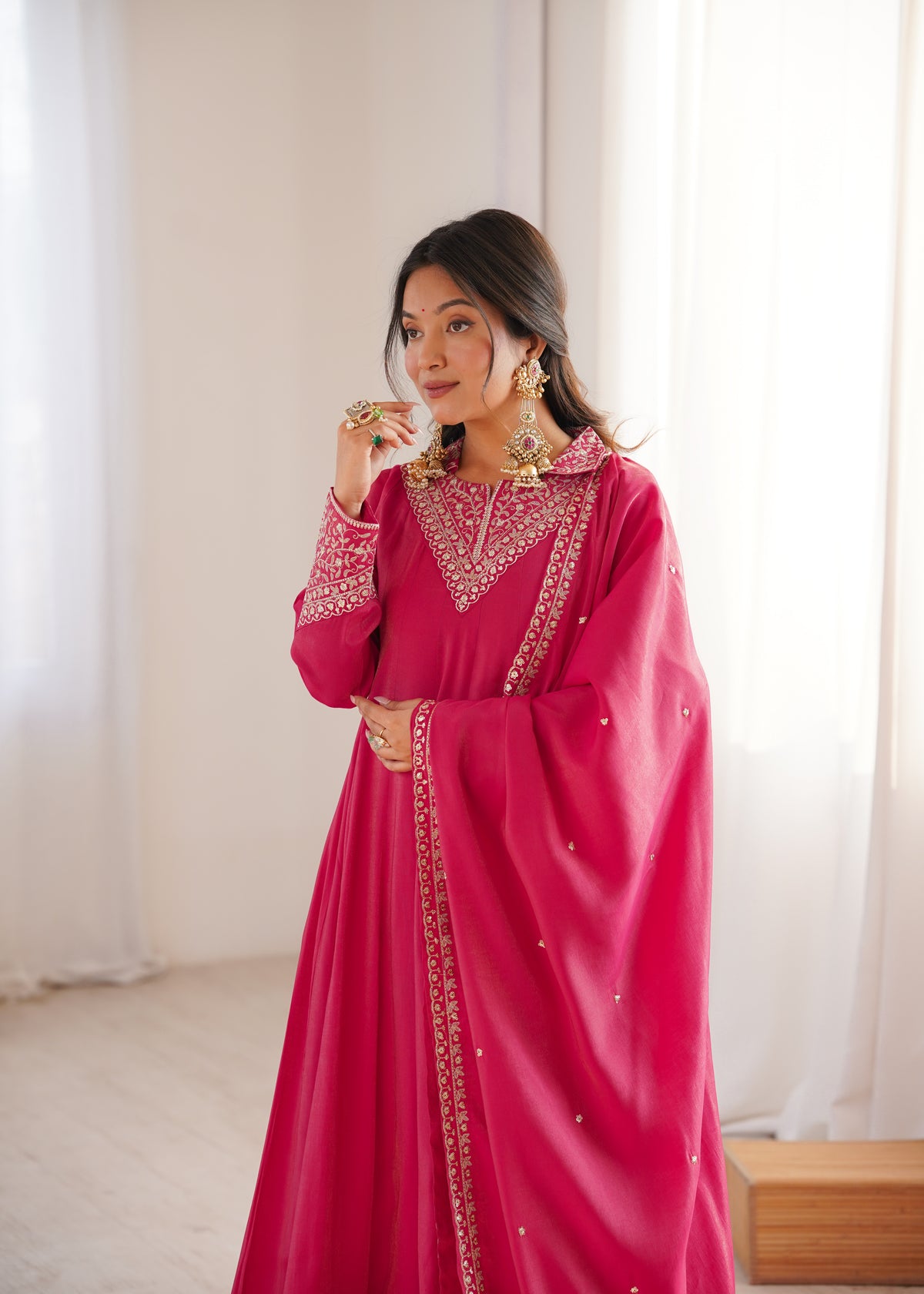 Rani Pink Embroidered Anarkali Suit with Dupatta