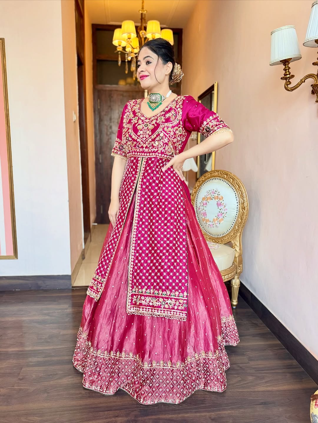 Rani Pink Embroidered Bridal Lehenga with Heavy Zari Work