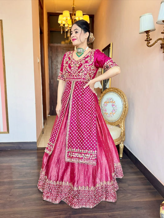 Rani Pink Embroidered Bridal Lehenga with Heavy Zari Work