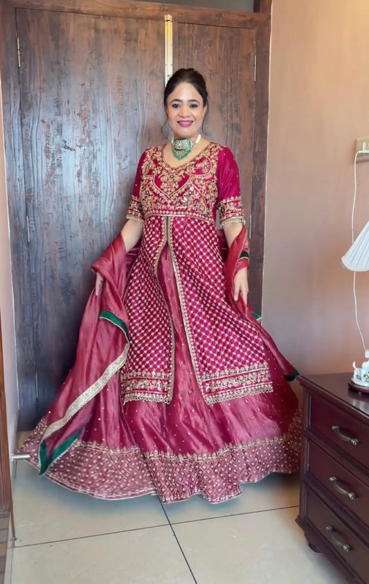 Rani Pink Embroidered Bridal Lehenga with Heavy Zari Work