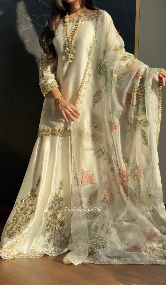 Ivory Floral Embroidered Anarkali Set