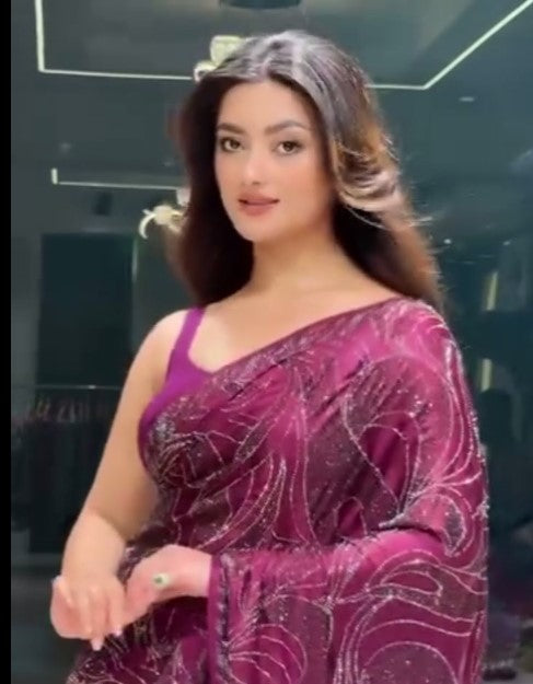 Wine Purple Sparkle Georgette Saree