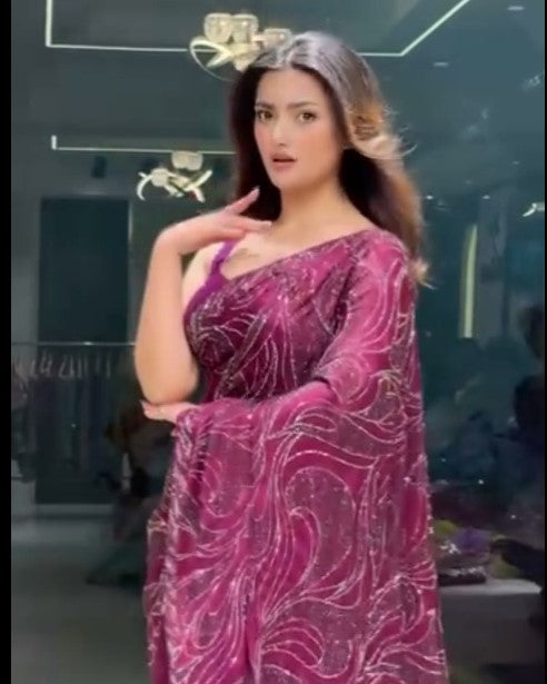 Wine Purple Sparkle Georgette Saree