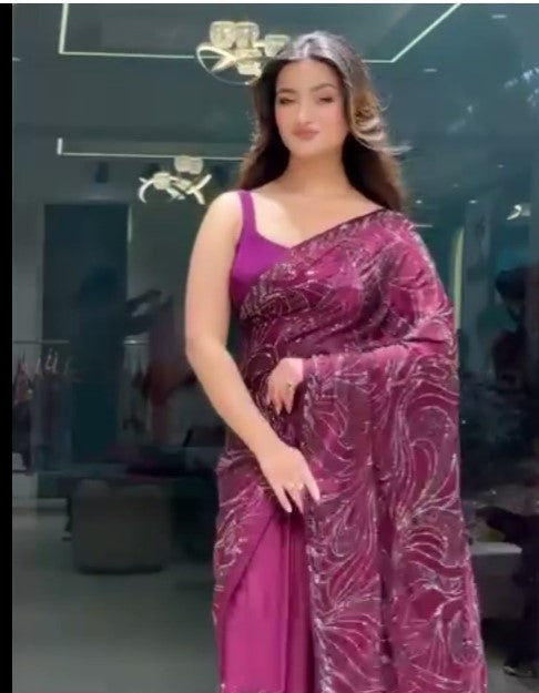 Wine Purple Sparkle Georgette Saree