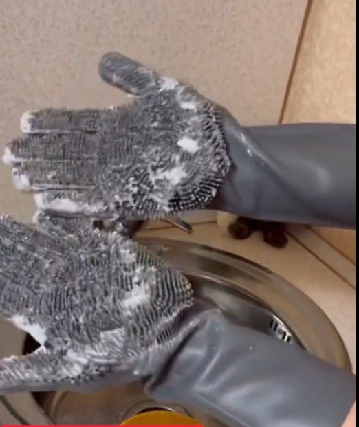 Silicone Dishwashing Cleaning Gloves with Scrubber